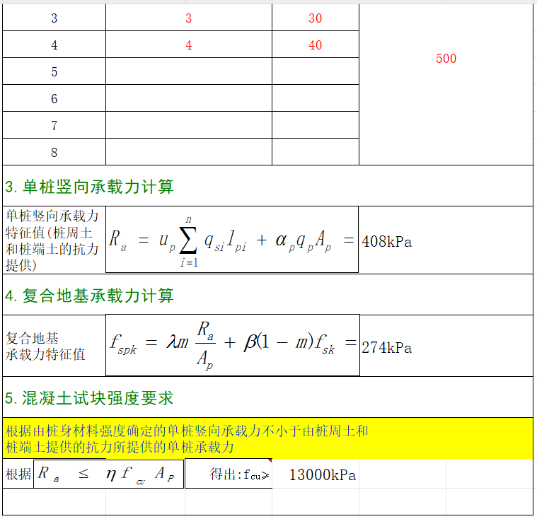 水泥土搅拌桩复合地基承载力计算EXCEL表格下载