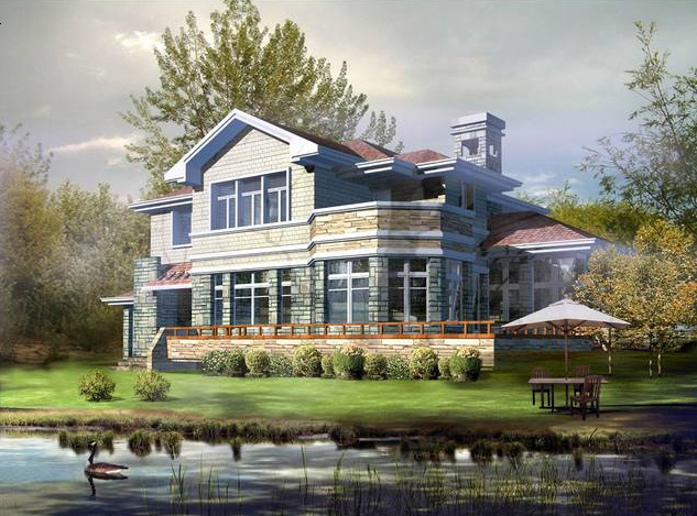 3套现代别墅建筑设计图纸及效果图