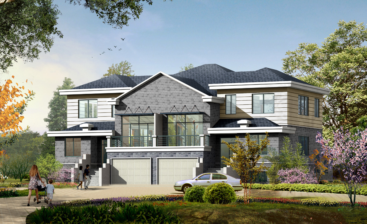 3套现代别墅建筑设计图纸及效果图