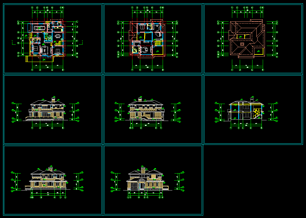 3套现代别墅建筑设计图纸及效果图